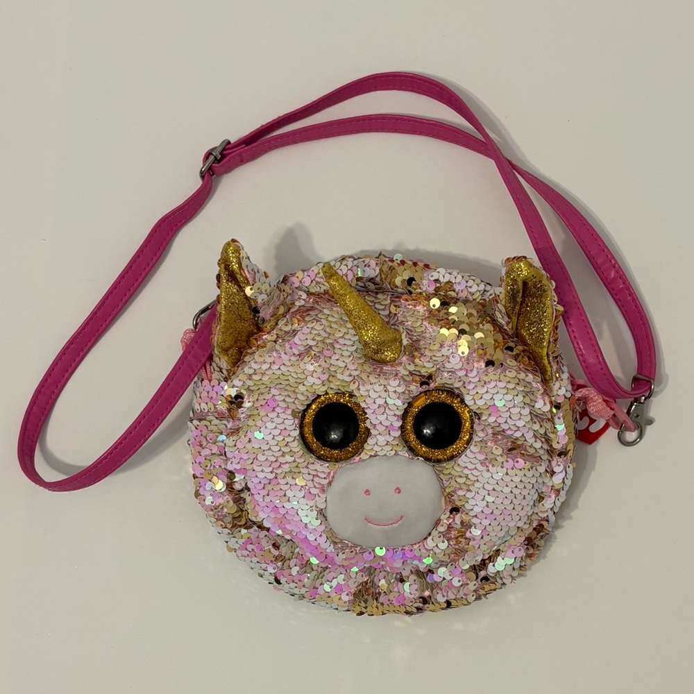 Ty Pink and Gold Sequin Unicorn Crossbody Bag
